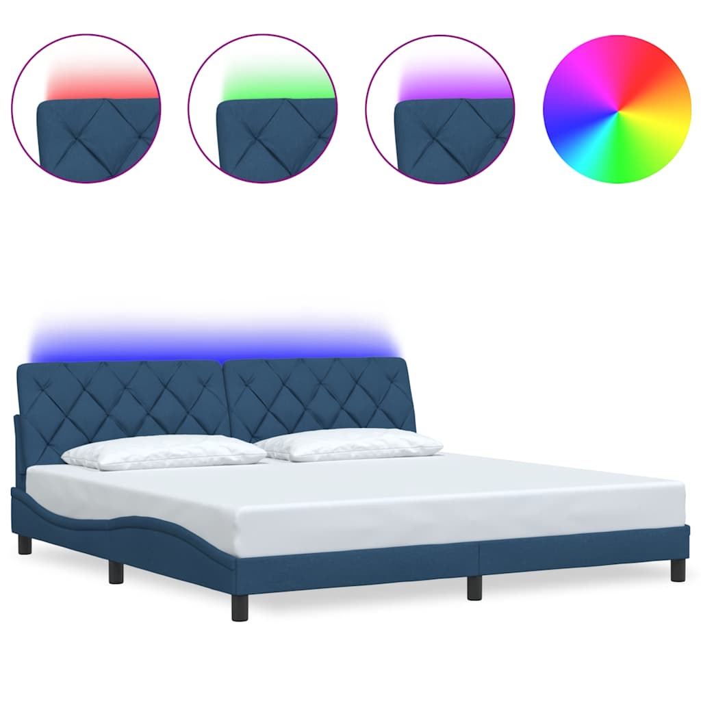 Estructura de cama doble matrimonial con led - tela azul 200x200 cm