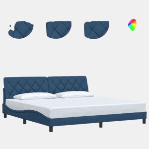 Estrutura de Cama de casal moderno com LED sem colchão 200x200 cm tecido azul