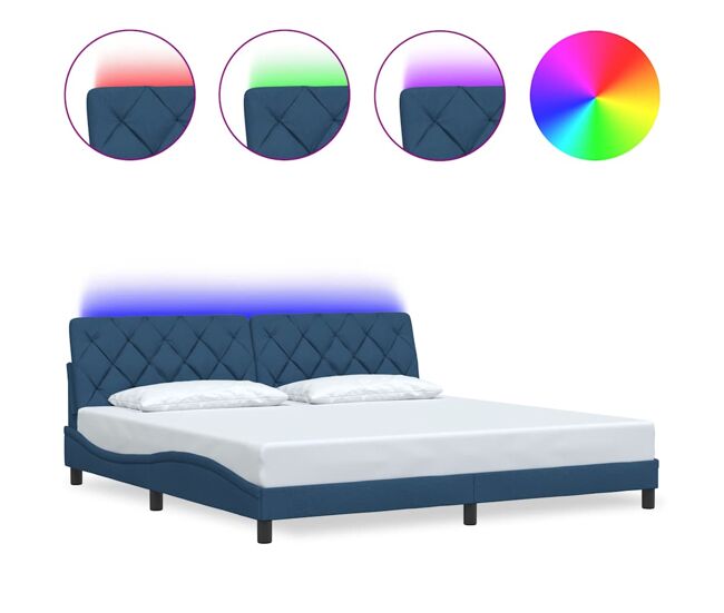 Estructura de cama doble matrimonial con led - tela azul 200x200 cm