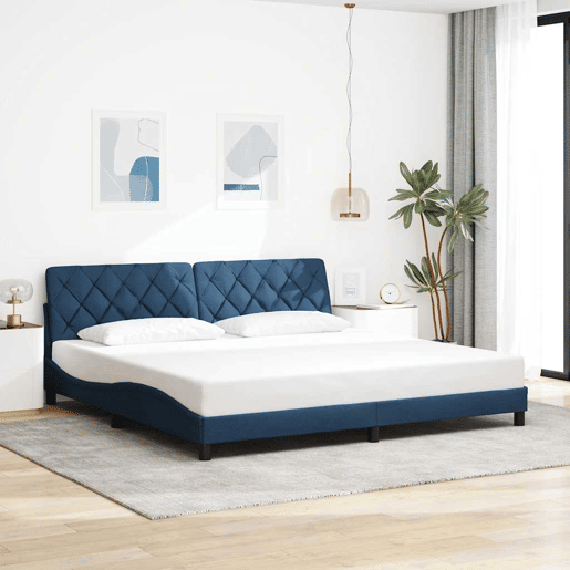 Estrutura de Cama de casal moderno com LED sem colchão 200x200 cm tecido azul