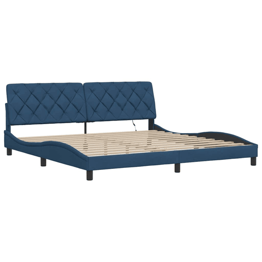 Estrutura de Cama de casal moderno com LED sem colchão 200x200 cm tecido azul