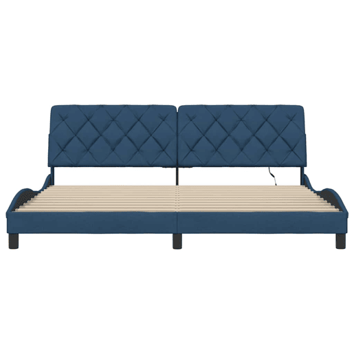 Estrutura de Cama de casal moderno com LED sem colchão 200x200 cm tecido azul