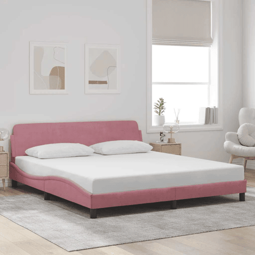 Estrutura de Cama de casal moderno com cabeceira Dover 180x200 cm veludo rosa