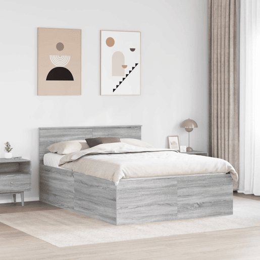 Estrutura De Cama De Casal Moderno - Cinza Sonoma 160 x 200 cm Madeira processada