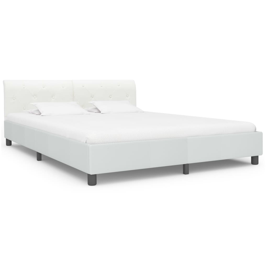 Estructura de cama doble matrimonial de cuero sintético blanco 160x200 cm
