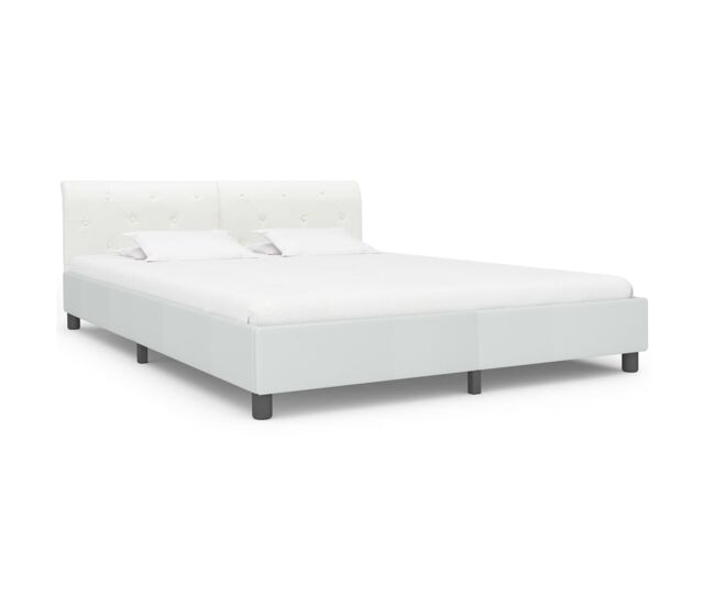 Estructura de cama doble matrimonial de cuero sintético blanco 160x200 cm
