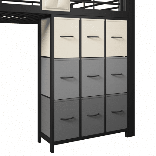 Beliche alto 140 x 200 cm - Com gavetas, barra para roupa, grade de proteção, escada com espaço de arrumação, sem colchão - Preto