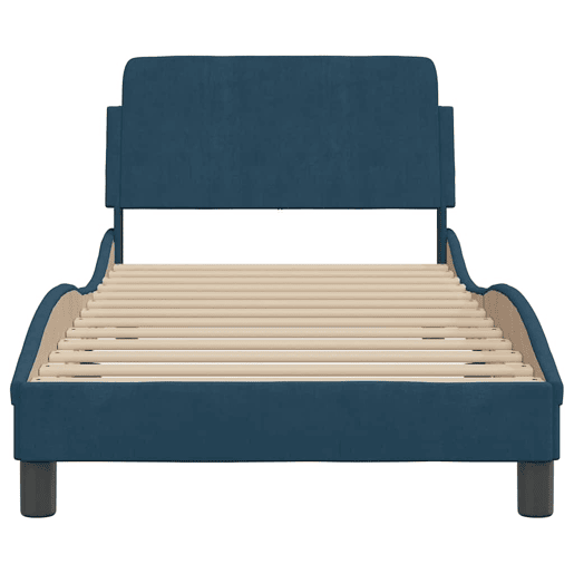 Estrutura de cama de solteiro para adultos com cabeceira Dover 80x200 cm veludo azul