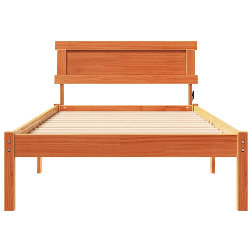 Estrutura de cama de solteiro moderno com cabeceira - Marrom Cera 90 x 200 cm