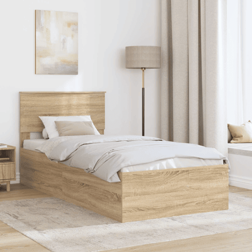 Estrutura de cama de solteiro moderno com cabeceira - Carvalho Sonoma 75 x 190 cm