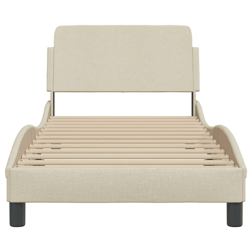 Estrutura de cama de solteiro para adultos com cabeceira Dover tecido 90x200 cm creme