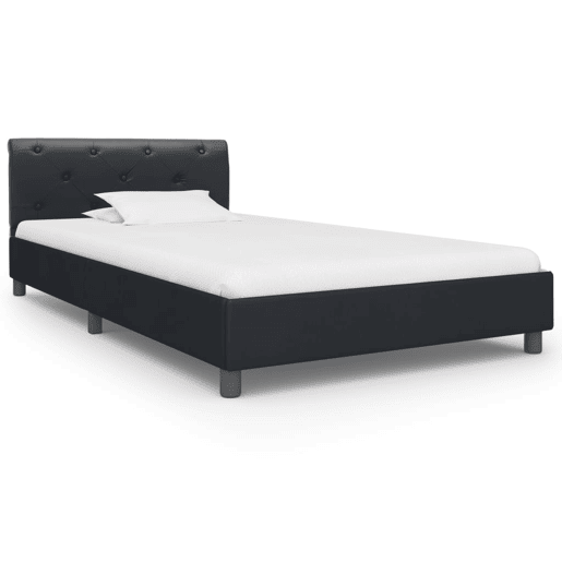 Estrutura de cama de solteiro para adultos 100x200 cm couro artificial preto