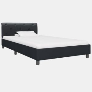 Estrutura de cama de solteiro para adultos 100x200 cm couro artificial preto