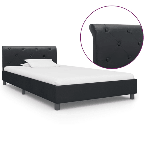 Estrutura de cama de solteiro para adultos 100x200 cm couro artificial preto