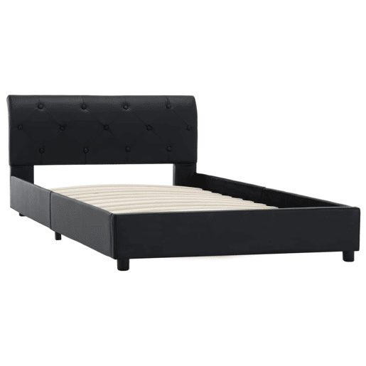 Estrutura de cama de solteiro para adultos 100x200 cm couro artificial preto