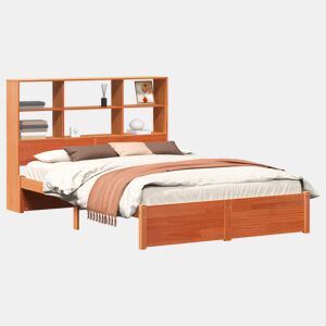 Estrutura de Cama de casal moderno com Cabeceira com Armazenamento Castanho Cera