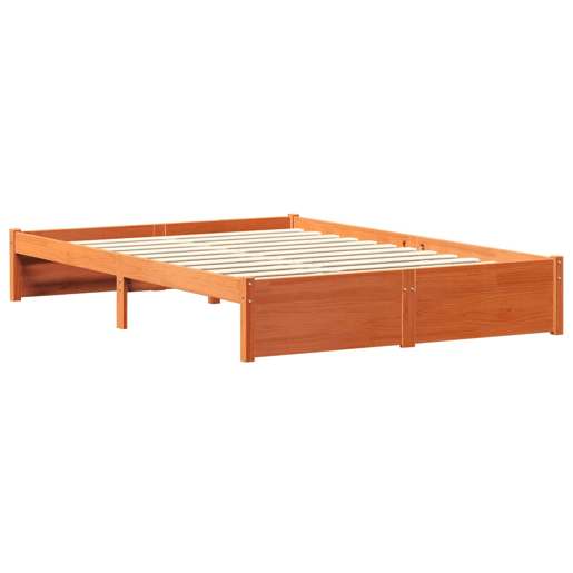 Estrutura de Cama de casal moderno com Cabeceira com Armazenamento Castanho Cera