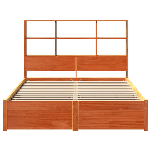 Estrutura de Cama de casal moderno com Cabeceira com Armazenamento Castanho Cera