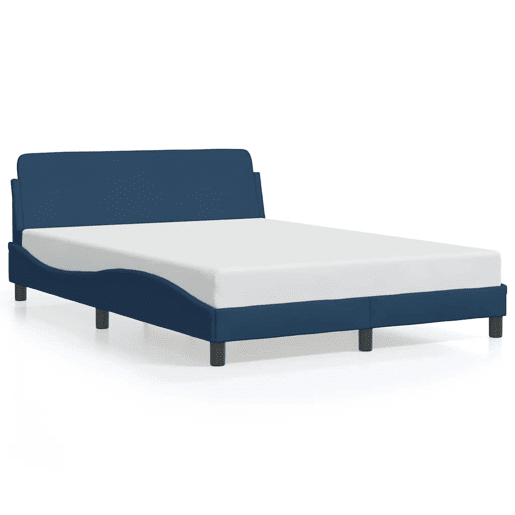 Estrutura de Cama de casal moderno com cabeceira Dover 140x190 cm tecido azul