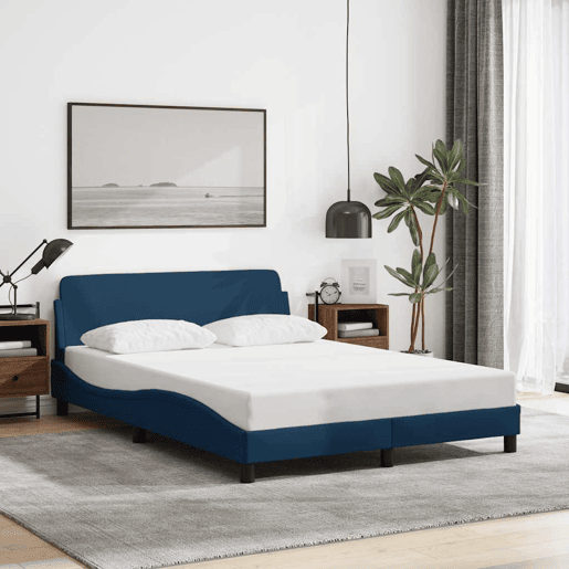 Estrutura de Cama de casal moderno com cabeceira Dover 140x190 cm tecido azul