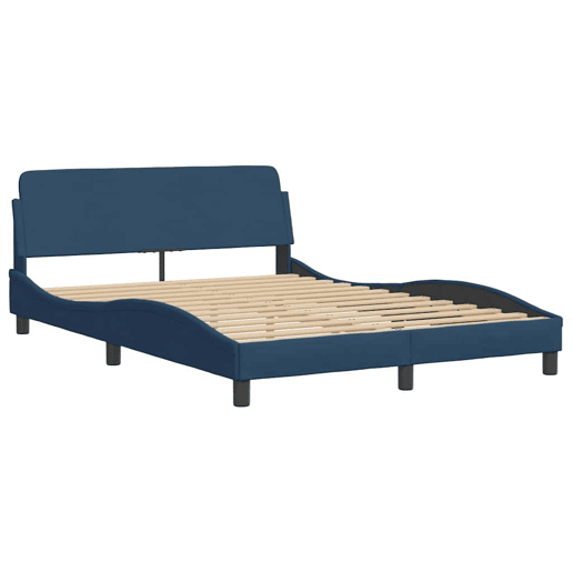 Estrutura de Cama de casal moderno com cabeceira Dover 140x190 cm tecido azul