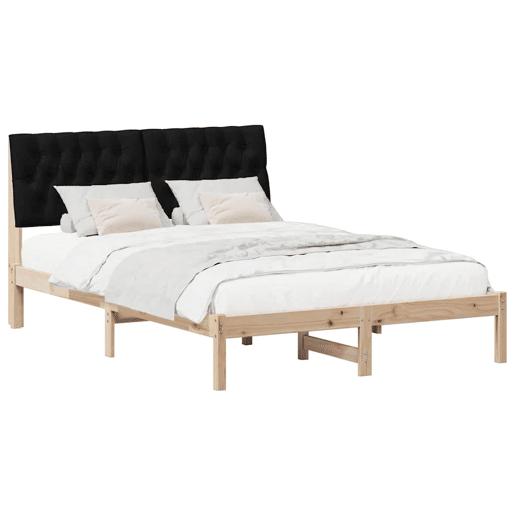 Estrutura de Cama de casal moderno com Cabeceira Estofada Castanho 135 x 190 cm