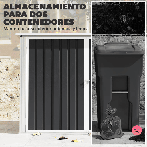 Outsunny Abrigo para Contentor de Lixo Duplo Abrigo para Exterior em Aço Galvanizado com Tampa Elevável e Portas Duplas para Jardim e Exterior 179,5x108x129,5 cm Cinzento Escuro