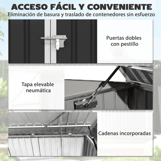 Outsunny Abrigo para Contentor de Lixo Duplo Abrigo para Exterior em Aço Galvanizado com Tampa Elevável e Portas Duplas para Jardim e Exterior 179,5x108x129,5 cm Cinzento Escuro