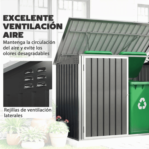 Outsunny Abrigo para Contentor de Lixo Duplo Abrigo para Exterior em Aço Galvanizado com Tampa Elevável e Portas Duplas para Jardim e Exterior 179,5x108x129,5 cm Cinzento Escuro