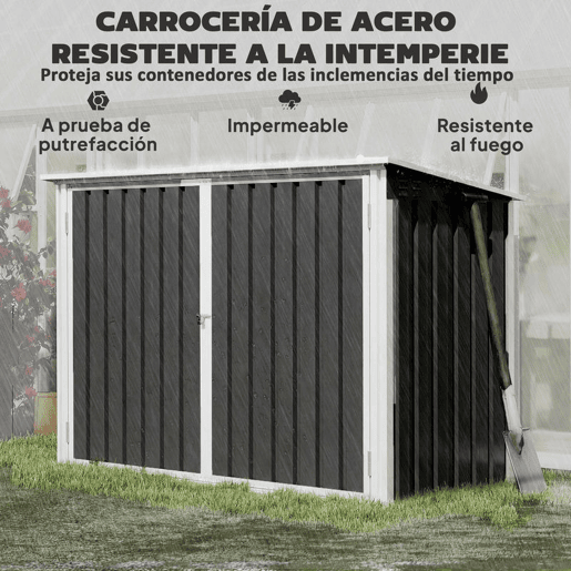 Outsunny Abrigo para Contentor de Lixo Duplo Abrigo para Exterior em Aço Galvanizado com Tampa Elevável e Portas Duplas para Jardim e Exterior 179,5x108x129,5 cm Cinzento Escuro
