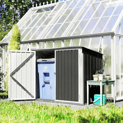 Outsunny Abrigo para Contentor de Lixo Duplo Abrigo para Exterior em Aço Galvanizado com Tampa Elevável e Portas Duplas para Jardim e Exterior 179,5x108x129,5 cm Cinzento Escuro