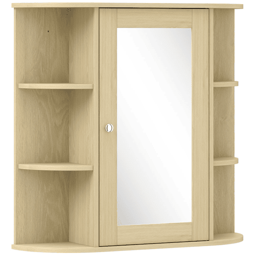 HOMCOM Armário de Casa de Banho com Espelho Armário de Parede com Porta Prateleiras Abertas Móvel Suspenso para Cozinha ou Sala 66x17x63 cm Madeira
