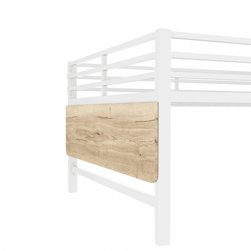 Cama baixa 140 x 200 cm - Sem colchão, grade de proteção, escada, secretária, faixa de LED - Branco