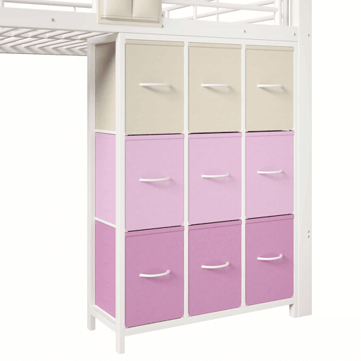 Beliche alto 140 x 200 cm - Com gavetas, barra para roupa, corrimão, escada com espaço de arrumação - Branco