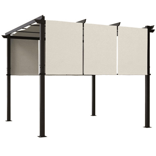 Outsunny Pérgola de Jardim 3x3 m com Teto Retrátil Estrutura de Aço Impermeável e Anti-UV para Terraço ou Pátio Bege