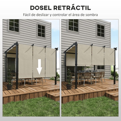 Outsunny Pérgola de Jardim 3x3 m com Teto Retrátil Estrutura de Aço Impermeável e Anti-UV para Terraço ou Pátio Bege
