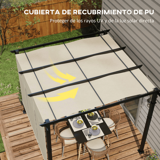 Outsunny Pérgola de Jardim 3x3 m com Teto Retrátil Estrutura de Aço Impermeável e Anti-UV para Terraço ou Pátio Bege