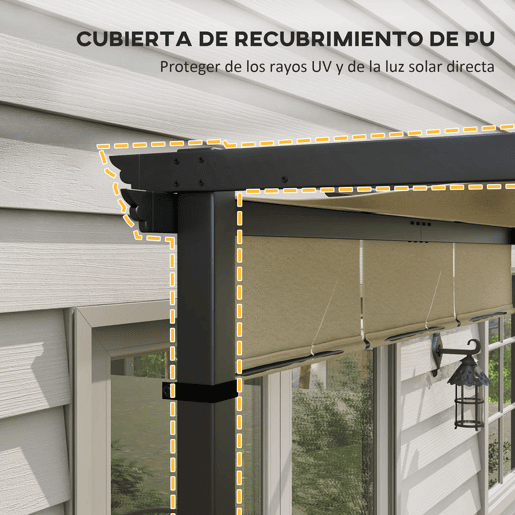 Outsunny Pérgola de Jardim 3x3 m com Teto Retrátil Estrutura de Aço Impermeável e Anti-UV para Terraço ou Pátio Bege