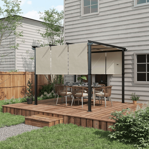 Outsunny Pérgola de Jardim 3x3 m com Teto Retrátil Estrutura de Aço Impermeável e Anti-UV para Terraço ou Pátio Bege