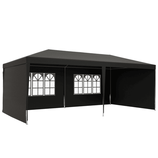 Outsunny Tenda de Jardim 6x3 m Pérgola com 4 Paredes Laterais e 2 Janelas Visíveis, Estrutura de Aço, Anti-UV, Impermeável, Gazebo para Terraço, Exterior, Cinzento Escuro