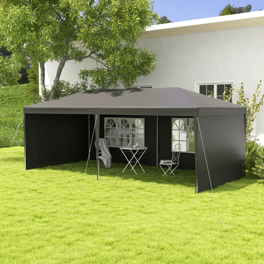 Outsunny Tenda de Jardim 6x3 m Pérgola com 4 Paredes Laterais e 2 Janelas Visíveis, Estrutura de Aço, Anti-UV, Impermeável, Gazebo para Terraço, Exterior, Cinzento Escuro