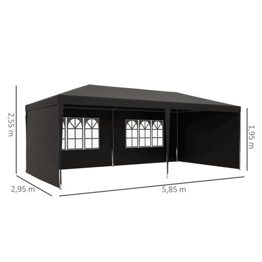 Outsunny Tenda de Jardim 6x3 m Pérgola com 4 Paredes Laterais e 2 Janelas Visíveis, Estrutura de Aço, Anti-UV, Impermeável, Gazebo para Terraço, Exterior, Cinzento Escuro