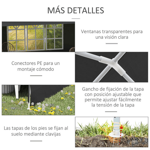 Outsunny Tenda de Jardim 6x3 m Pérgola com 4 Paredes Laterais e 2 Janelas Visíveis, Estrutura de Aço, Anti-UV, Impermeável, Gazebo para Terraço, Exterior, Cinzento Escuro