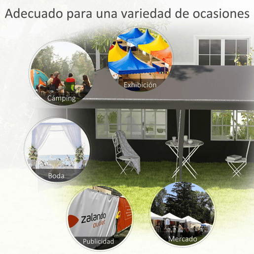 Outsunny Tenda de Jardim 6x3 m Pérgola com 4 Paredes Laterais e 2 Janelas Visíveis, Estrutura de Aço, Anti-UV, Impermeável, Gazebo para Terraço, Exterior, Cinzento Escuro