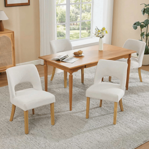 Cadeiras de jantar (2 unidades) - Confortáveis e respiráveis, adequadas para salas de jantar, salas de estar e cafés, estilo moderno, tecido de linho, pernas em madeira maciça - Bege
