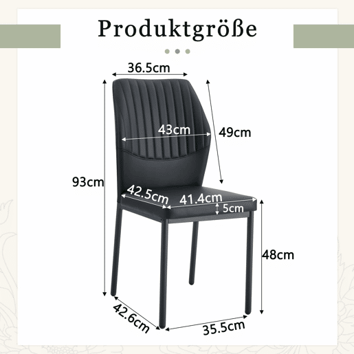 Conjunto de 4 cadeiras para sala de jantar - Encosto em PU preto com padrão vertical + pernas metálicas pretas - Cor preta