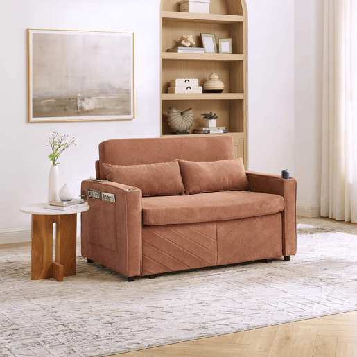 Sofá-cama de 2 lugares - Design deslizante, porta USB, ideal para descansar - Laranja