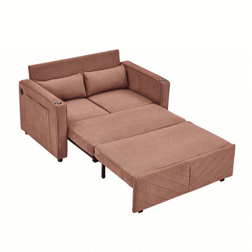 Sofá-cama de 2 lugares - Design deslizante, porta USB, ideal para descansar - Laranja