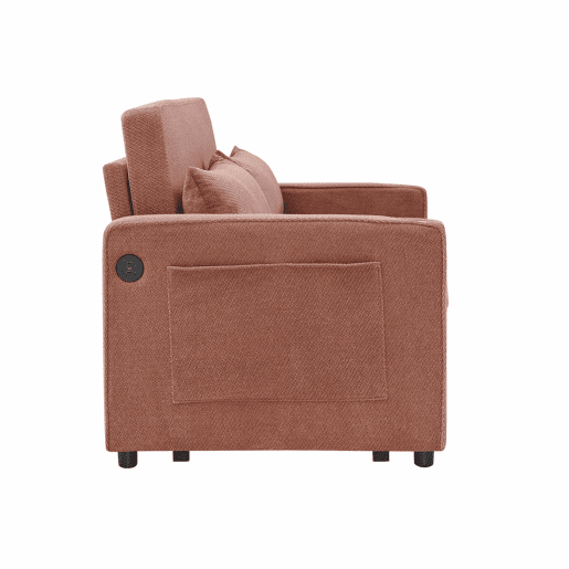 Sofá-cama de 2 lugares - Design deslizante, porta USB, ideal para descansar - Laranja