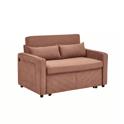 Sofá-cama de 2 lugares - Design deslizante, porta USB, ideal para descansar - Laranja